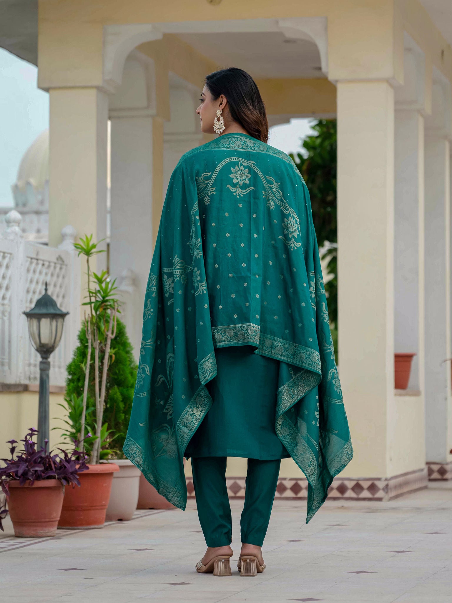 Elegant Straight Kurta Set KADV-121i- Rama Green Kalikar