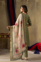 Elegant Straight Kurti Pant Dupatta Set KADV-109 - Green Kalikar