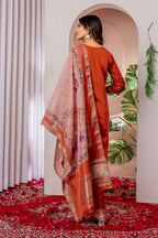 Elegant Straight Kurti Pant Dupatta Set KADV-111 -Orange Kalikar