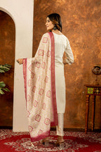 Elegant Straight Kurti Pant Dupatta Set-Off White Kalikar