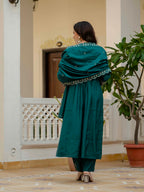 Elegant Straight Kurti Pant Dupatta Set of Teal