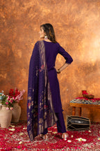 Elegant Straight Kurti Pant Dupatta Set KADV-103 - Purple Kalikar