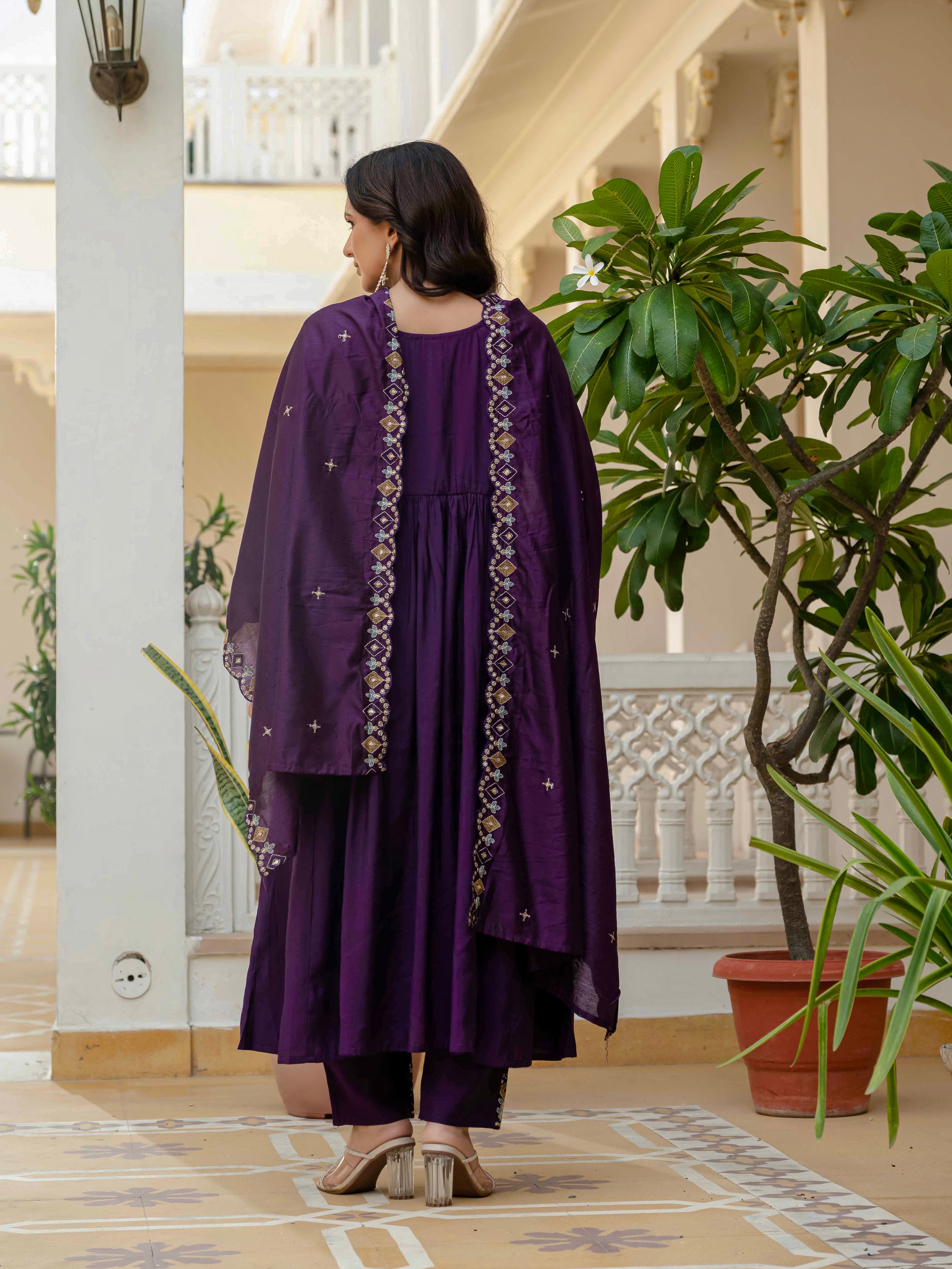 Elegant Straight Anarkali Kurta Set KADV-126- Purple