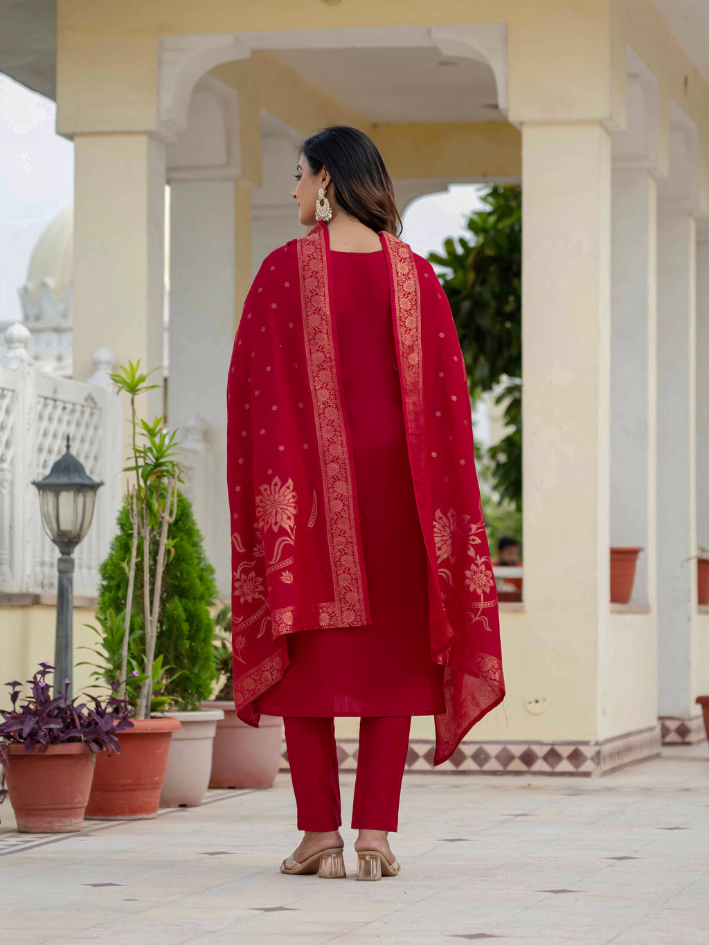 Elegant Straight Kurti Pant Dupatta Set of Maroon