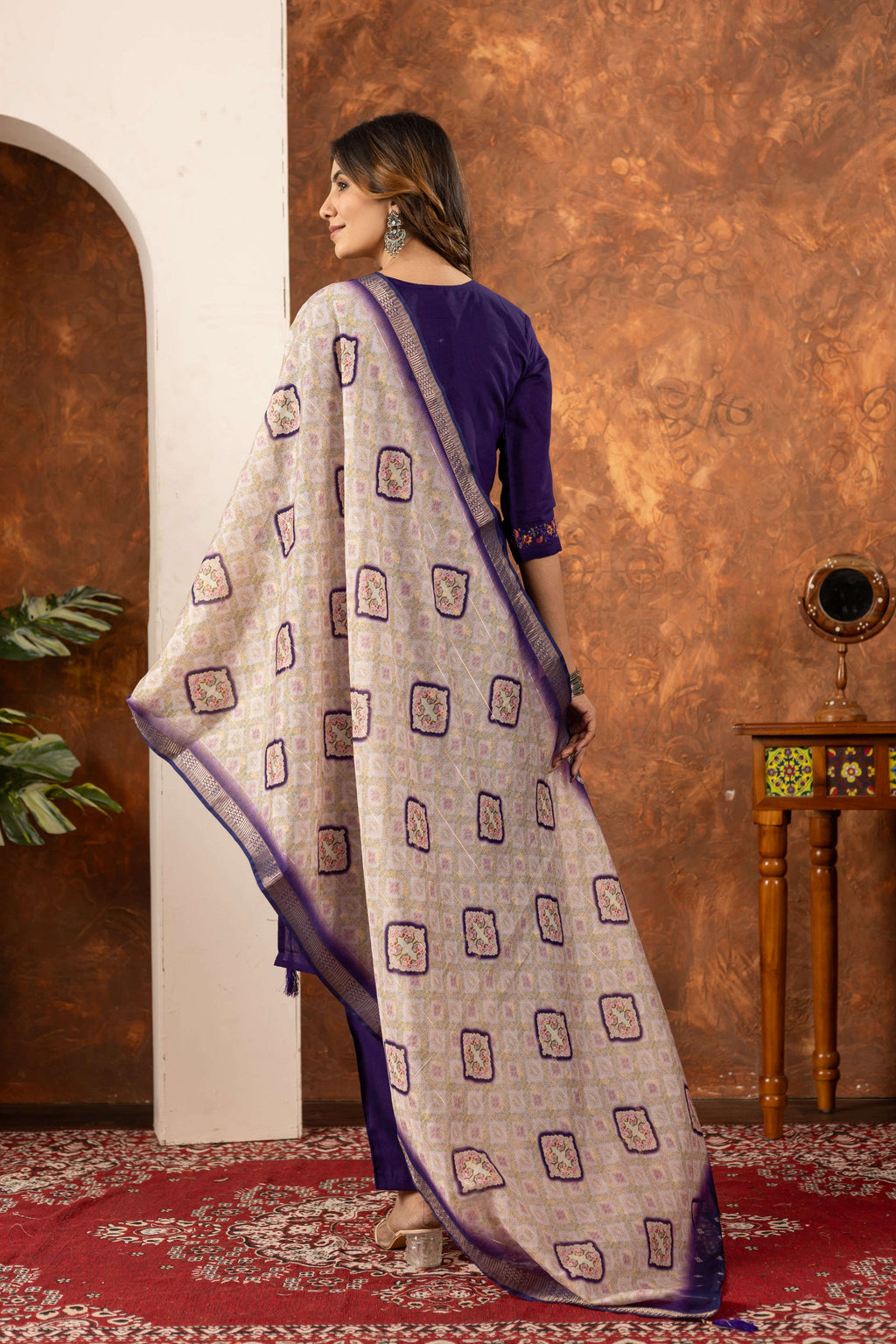 Elegant Straight Kurti Pant Dupatta Set - Purple Kalikar