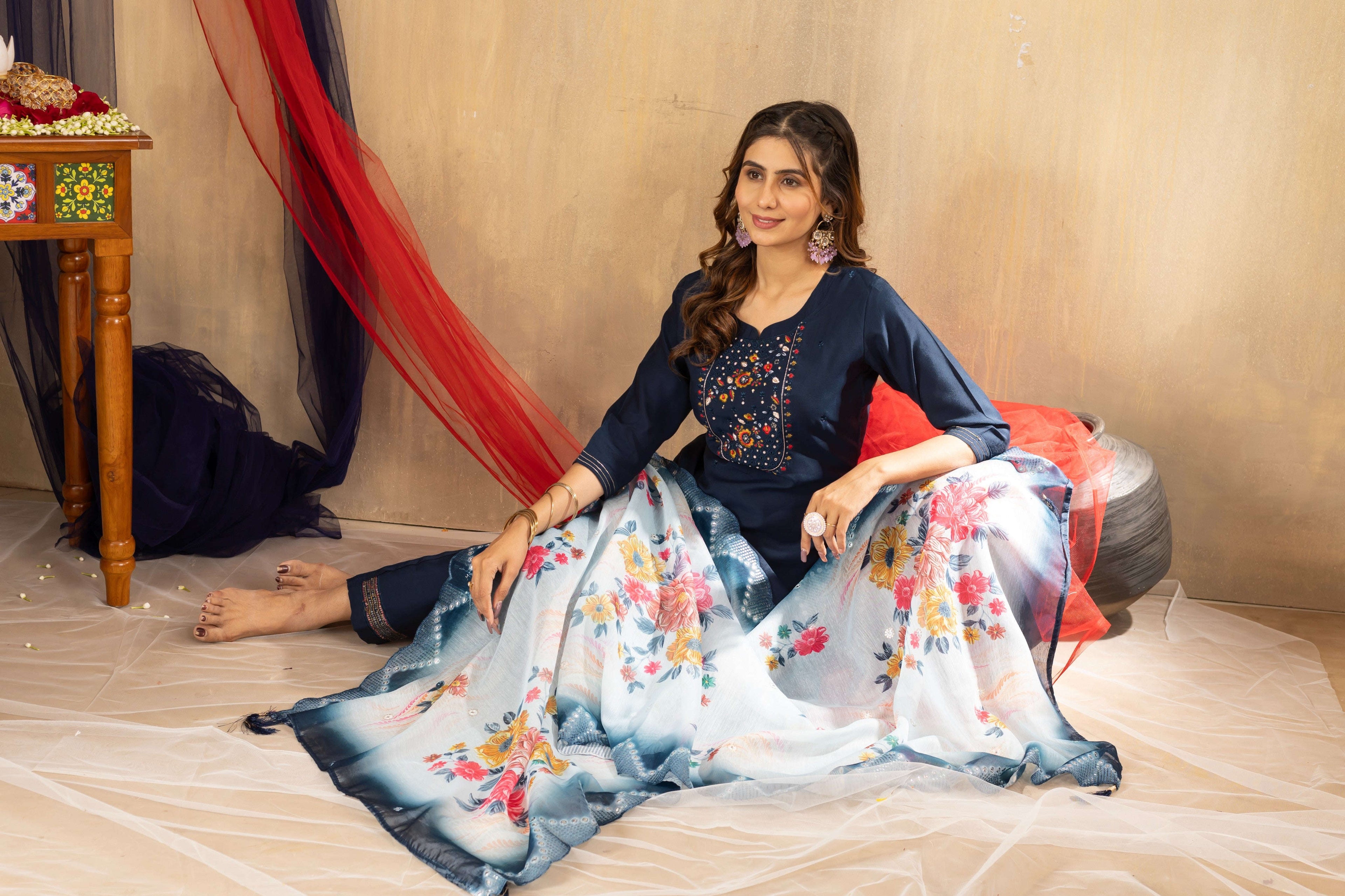 Elegant Straight Kurti Pant Dupatta Set KADV-105 - Clay Kalikar