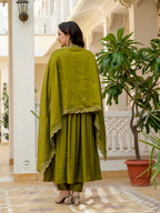 Elegant Straight Anarkali Kurta Set KADV-126- Mahendi Kalikar