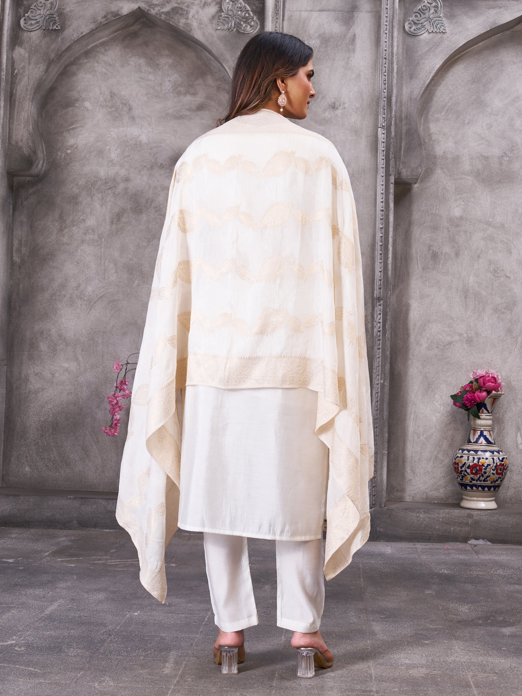 Elegant Straight Kurti Pant Dupatta Set of White