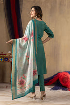 Elegant Straight Kurti Pant Dupatta Set KADV-109 - Rama Green Kalikar