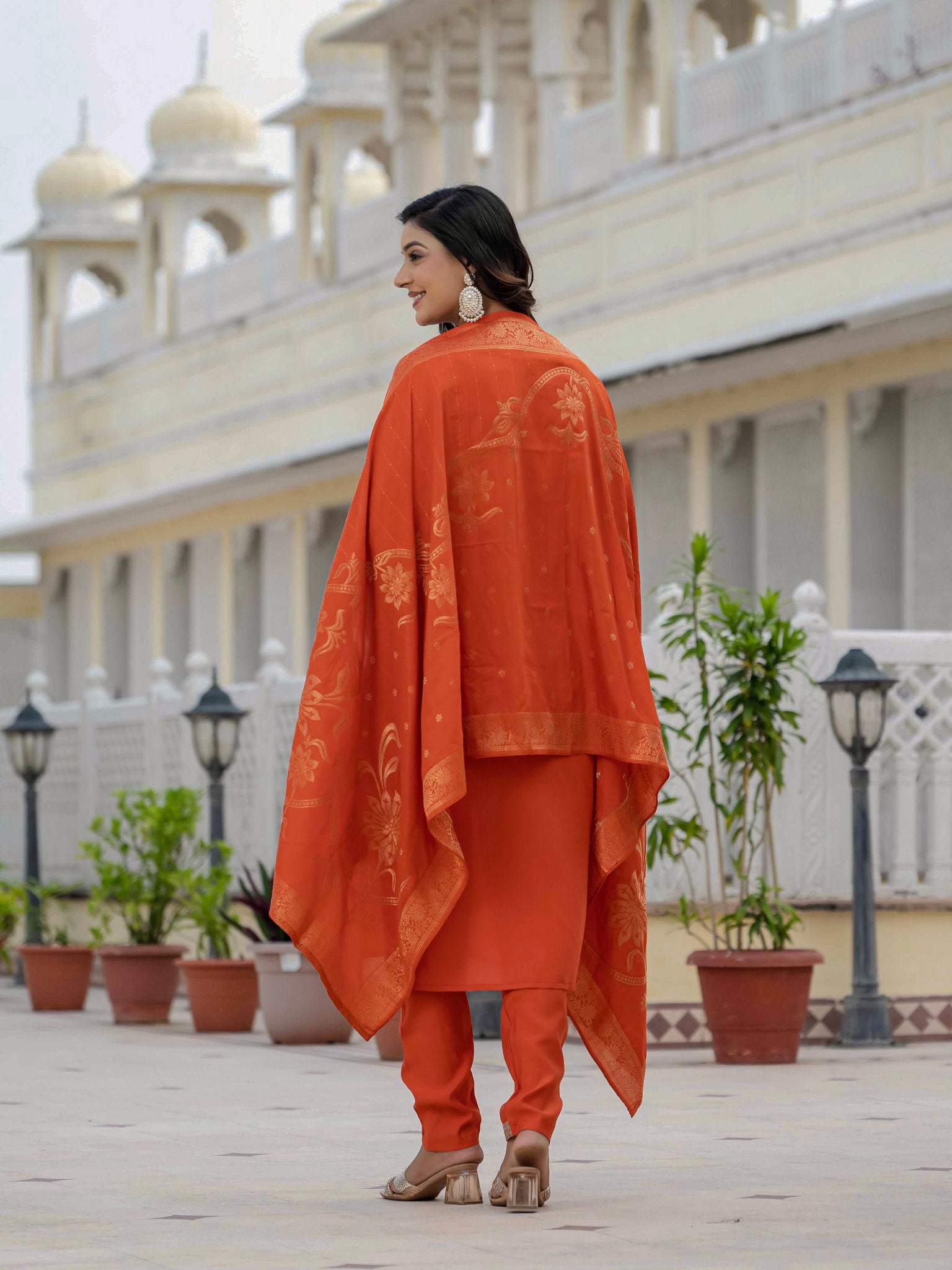 Elegant Straight Kurta Set KADV-121i- Orange Kalikar
