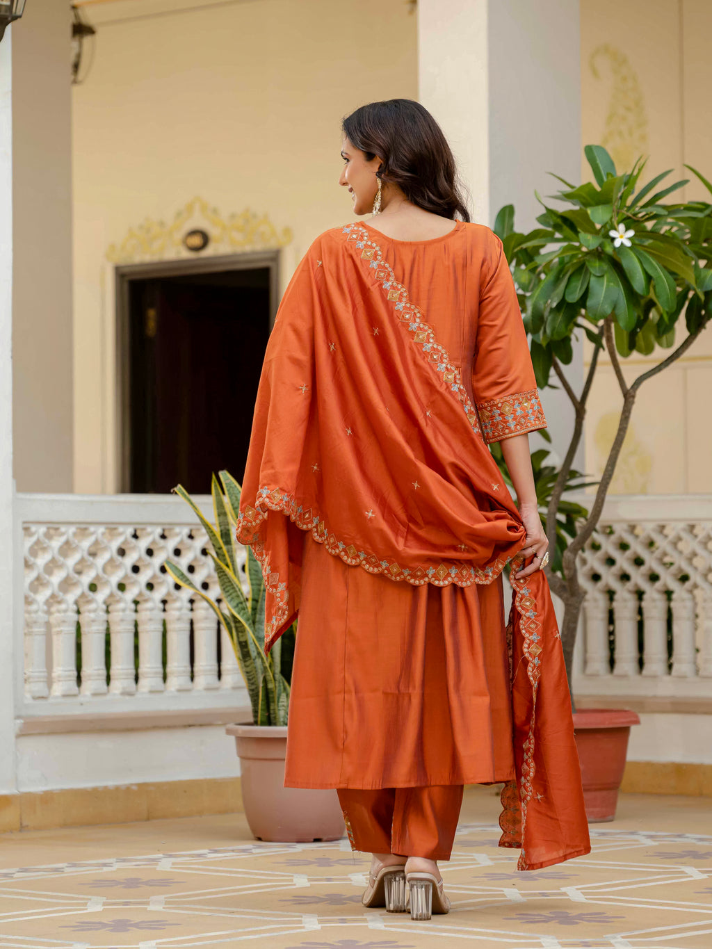 Elegant Straight Anarkali Kurta Set KADV-126- Orange