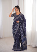 Designer Printed Pure Cotton Saree of Blue