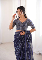 Designer Printed Pure Cotton Saree of Blue