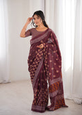 Designer Printed Pure Cotton Saree of Maroon