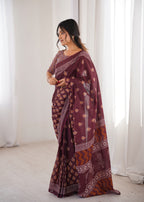 Designer Printed Pure Cotton Saree of Maroon