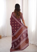 Designer Printed Pure Cotton Saree of Maroon