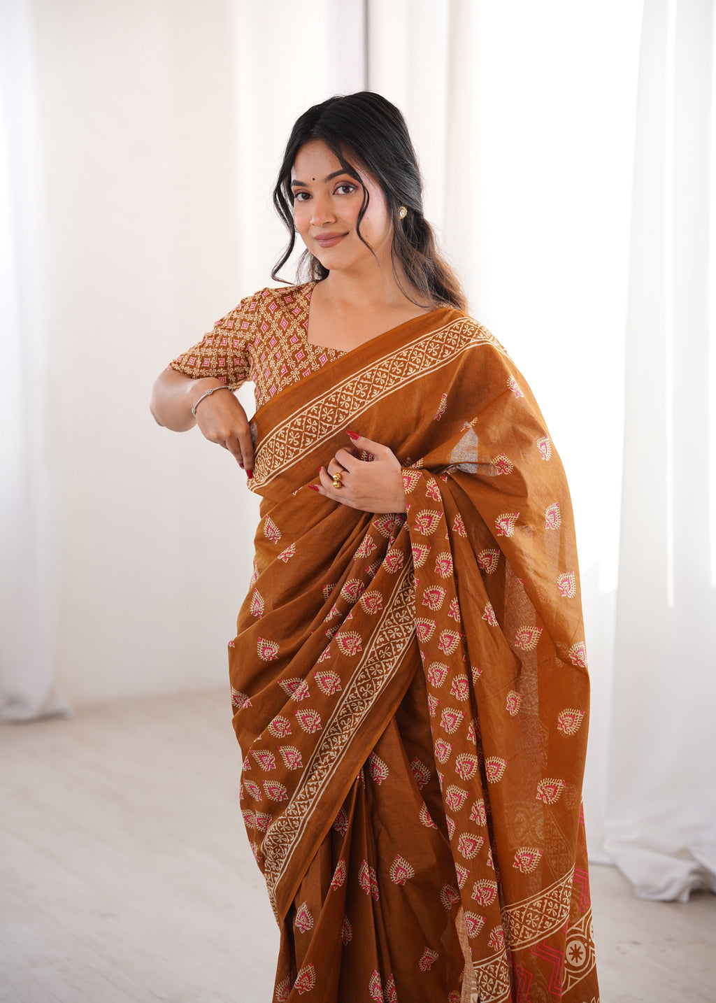 Designer Printed Pure Cotton Saree of Musterd