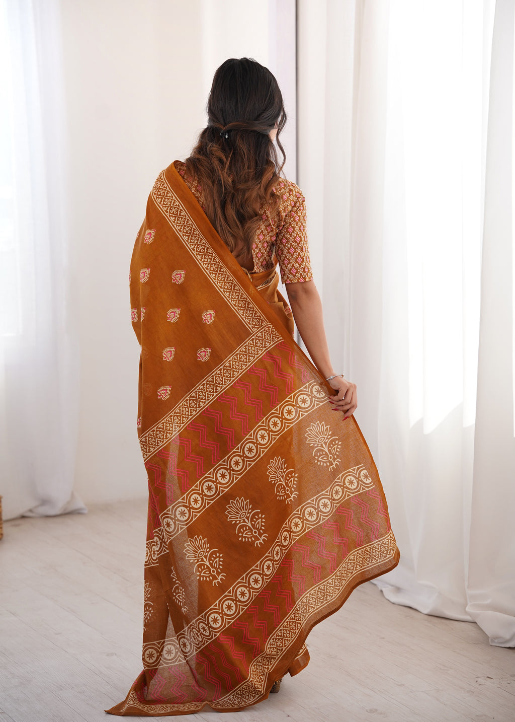 Designer Printed Pure Cotton Saree of Musterd