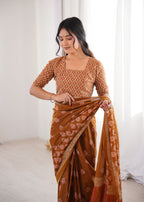 Designer Printed Pure Cotton Saree of Musterd