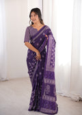 Designer Printed Pure Cotton Saree of Purple