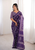 Designer Printed Pure Cotton Saree of Purple