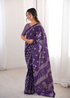 Designer Printed Pure Cotton Saree of Purple