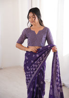 Designer Printed Pure Cotton Saree of Purple
