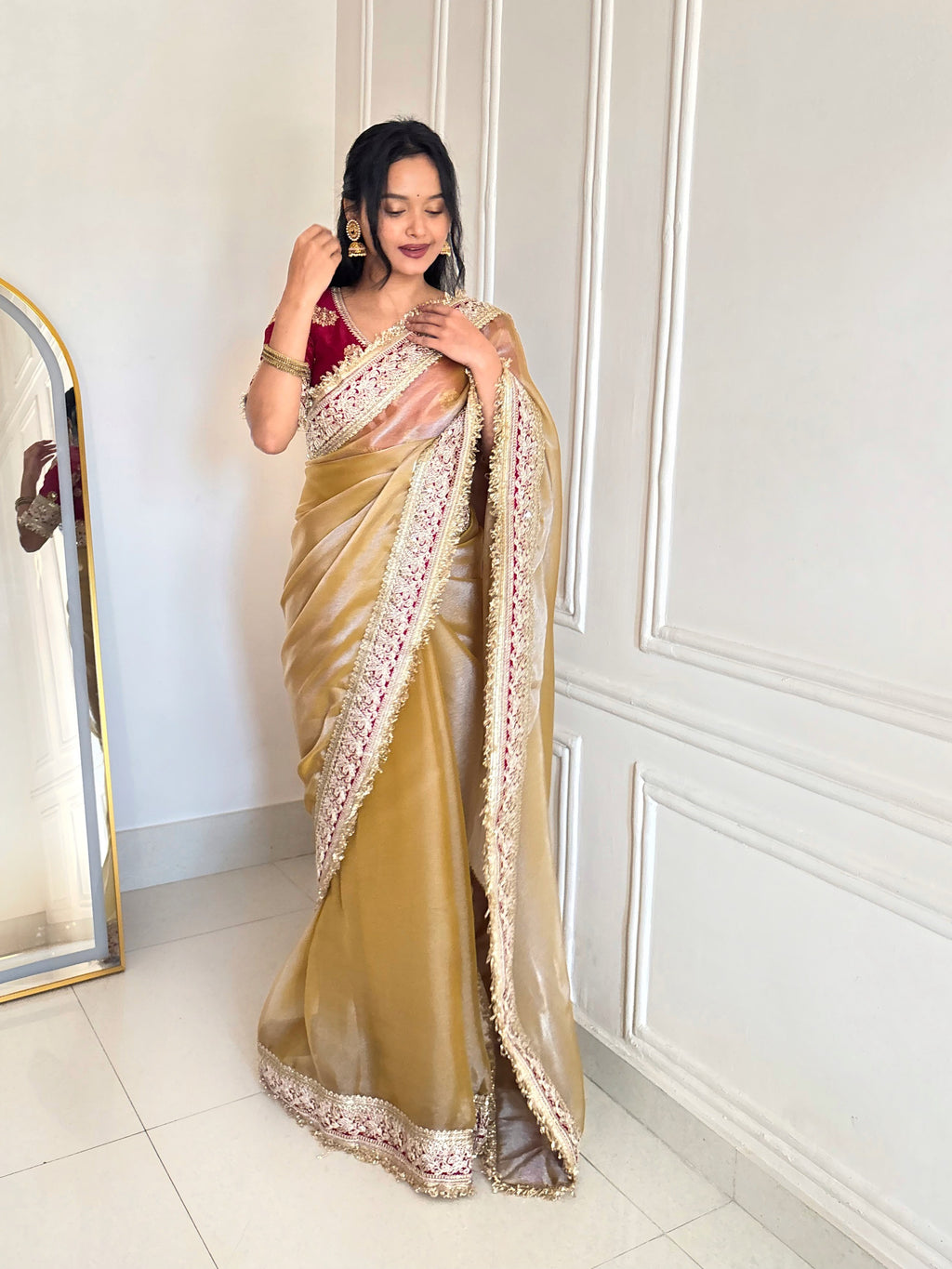 Kalikar Mocha Silk Embroidery work -Kajol Gold