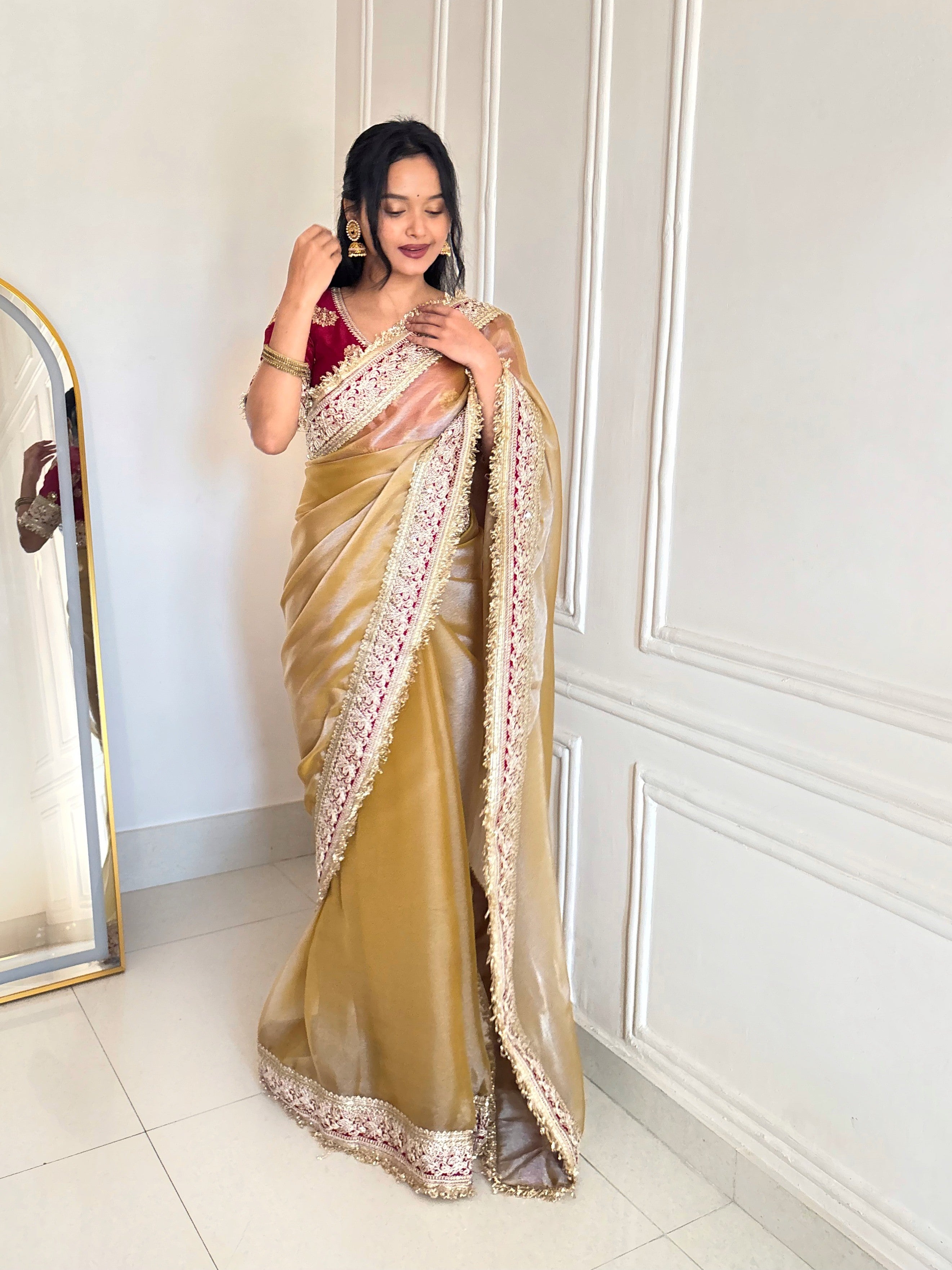 Kalikar Mocha Silk Embroidery work -Kajol Gold