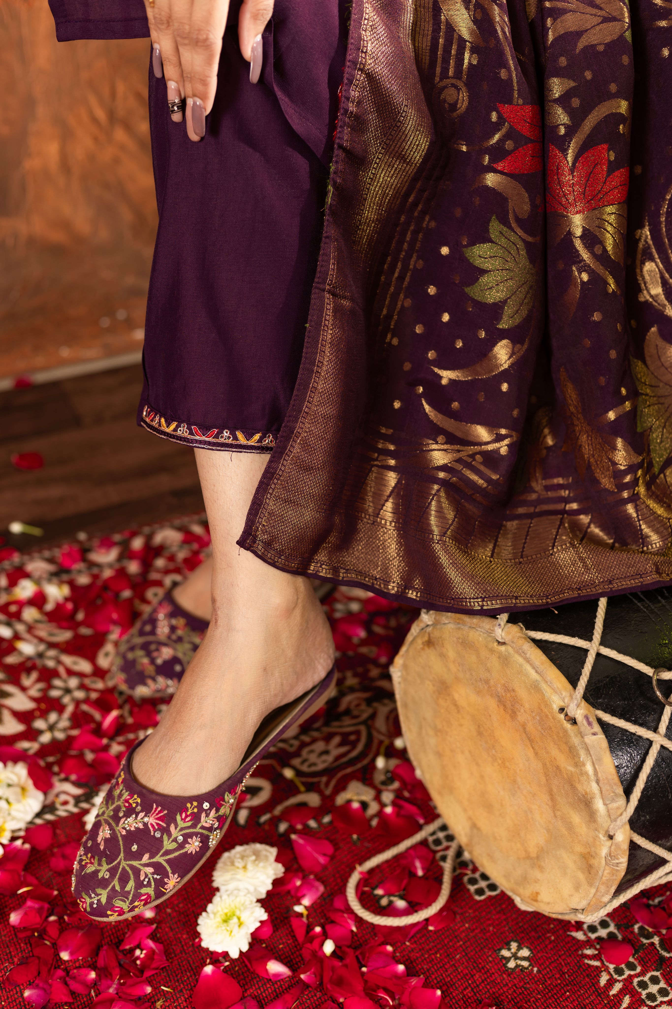 Elegant Straight Kurti Pant Dupatta Set KADV-103 - Wine Kalikar