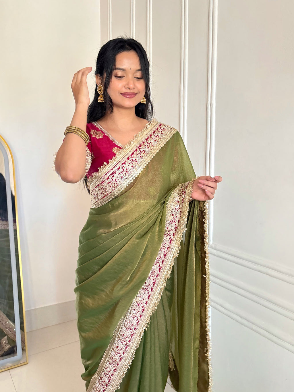 Kalikar Mocha Silk Embroidery work -Kajol Green