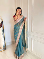 Kalikar Mocha Silk Embroidery work -Kajol Blue