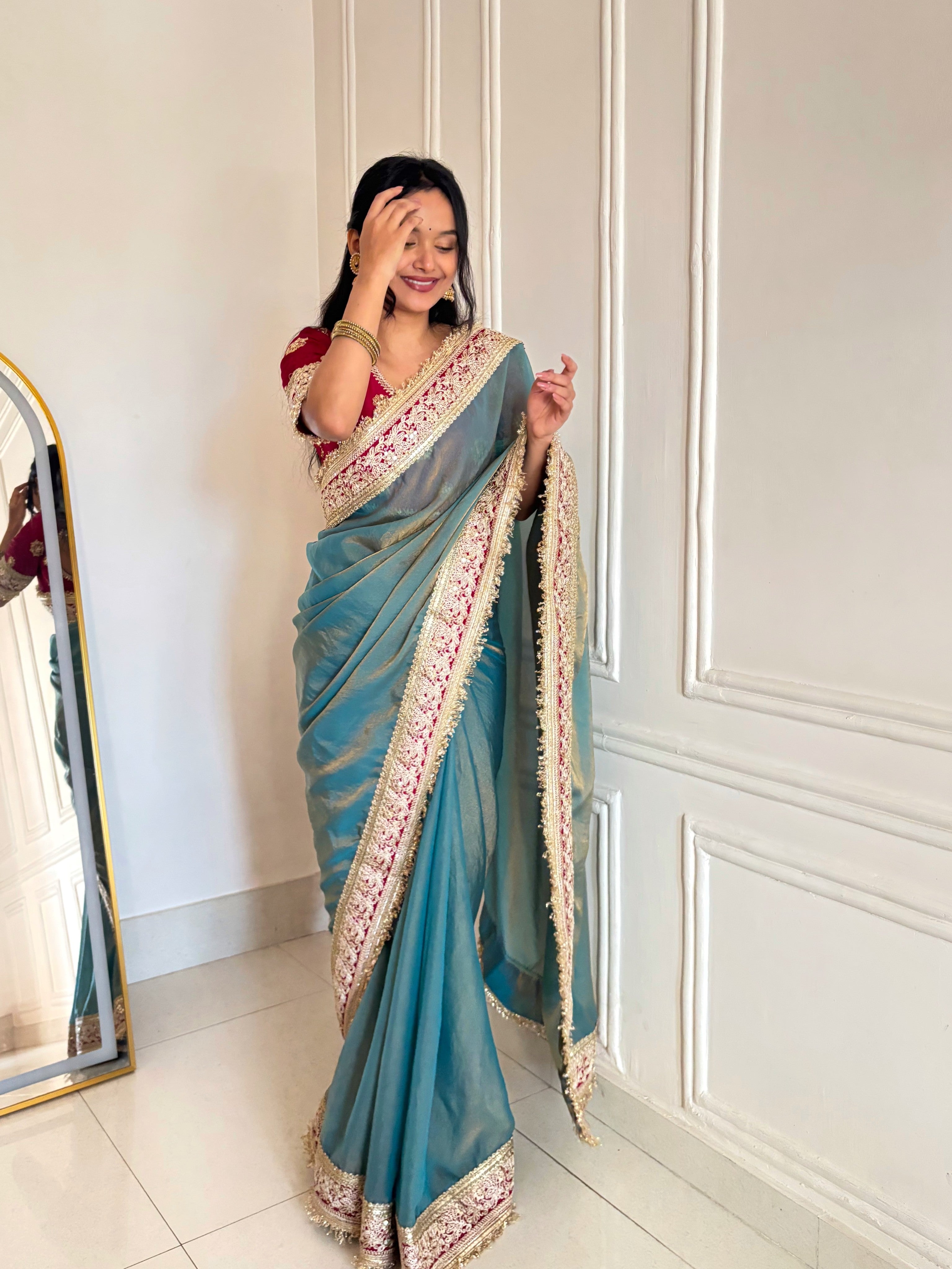 Kalikar Mocha Silk Embroidery work -Kajol Blue