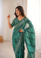 Designer Printed Pure Cotton Saree of Green