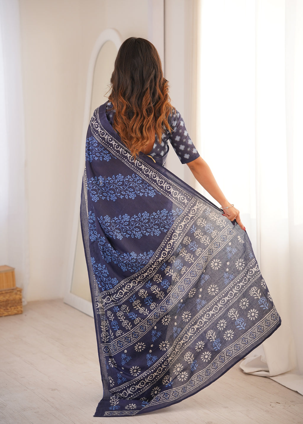 Designer Printed Pure Cotton Saree of Blue