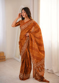 Designer Printed Pure Cotton Saree of Musterd