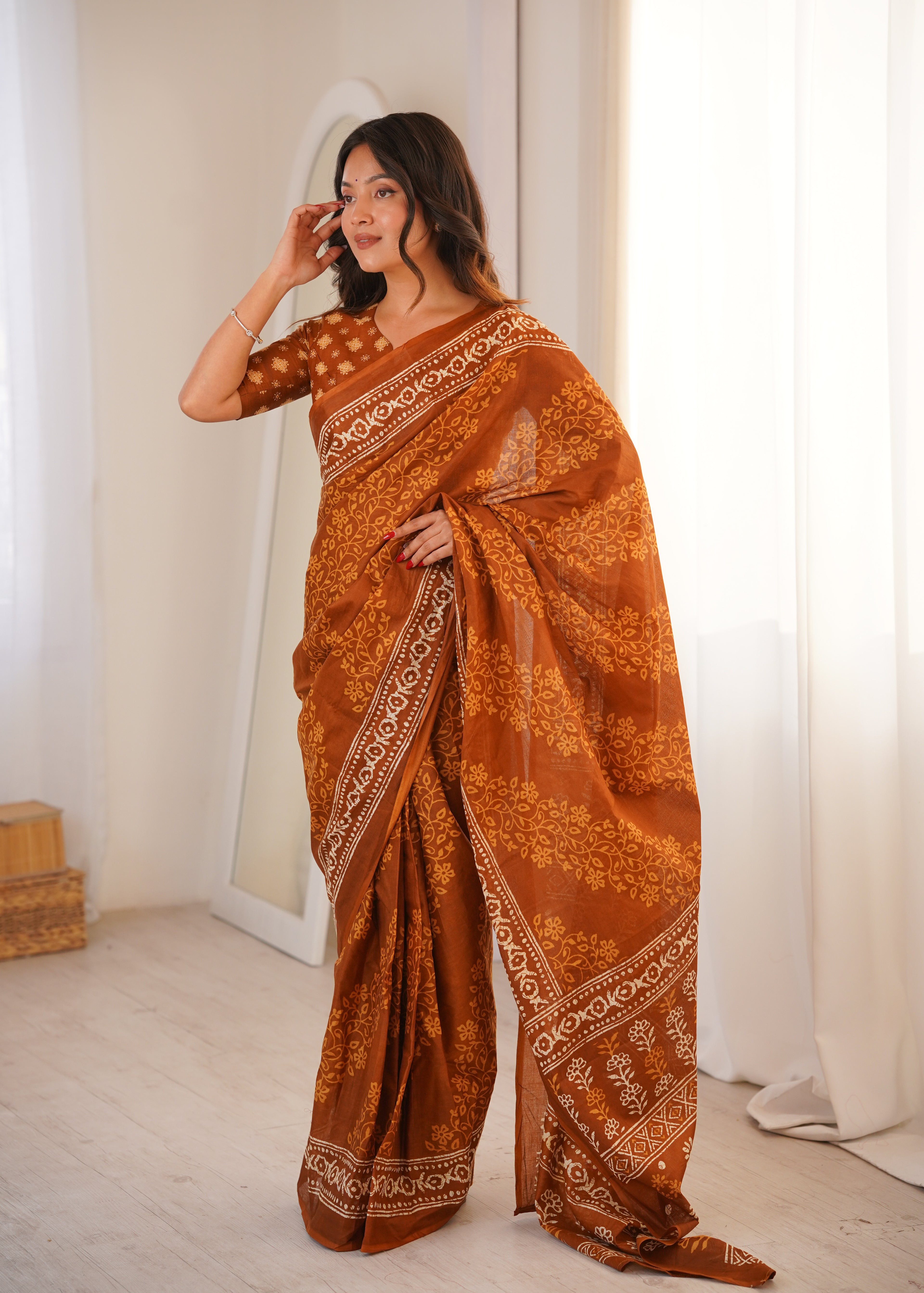Designer Printed Pure Cotton Saree of Musterd