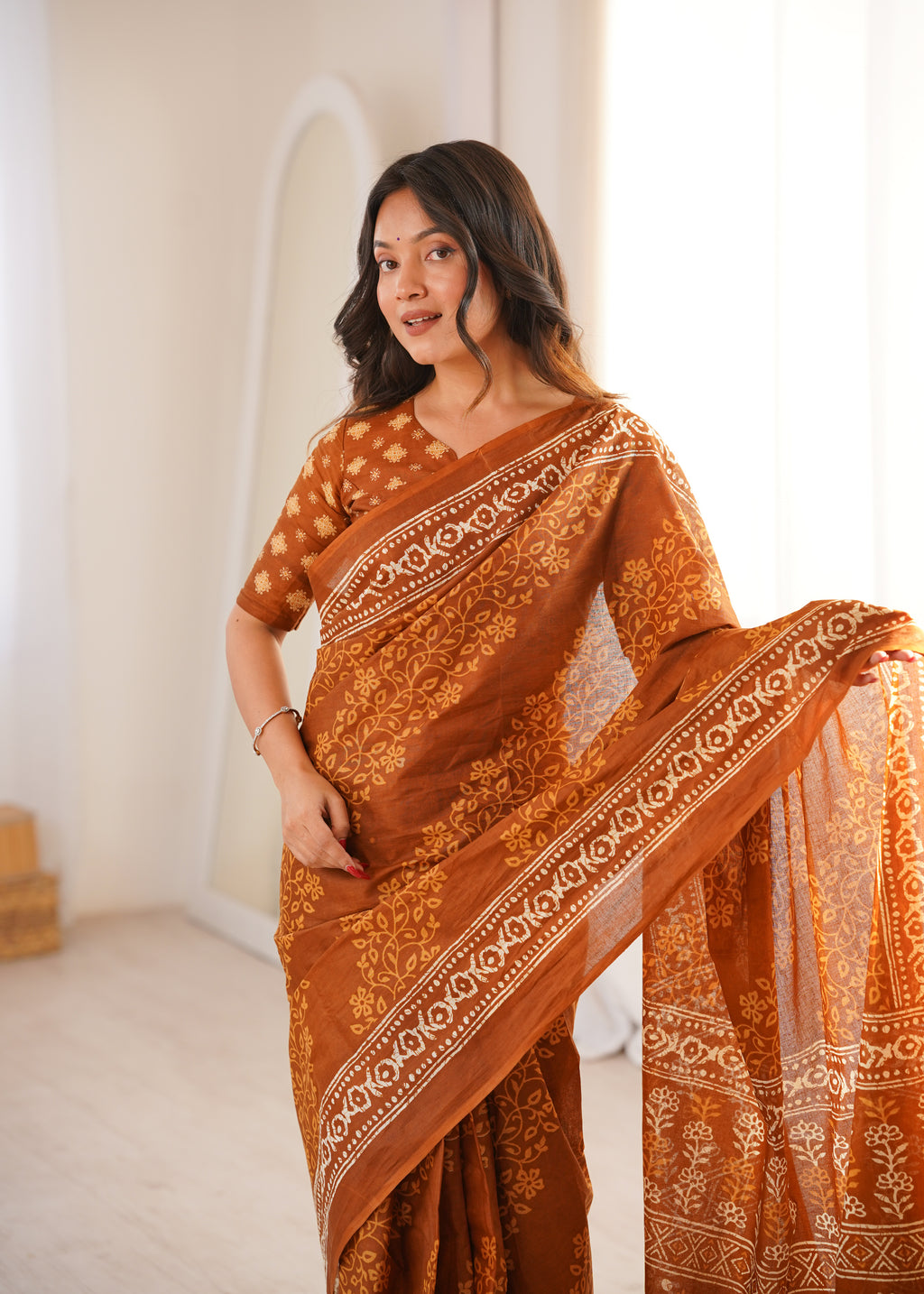 Designer Printed Pure Cotton Saree of Musterd