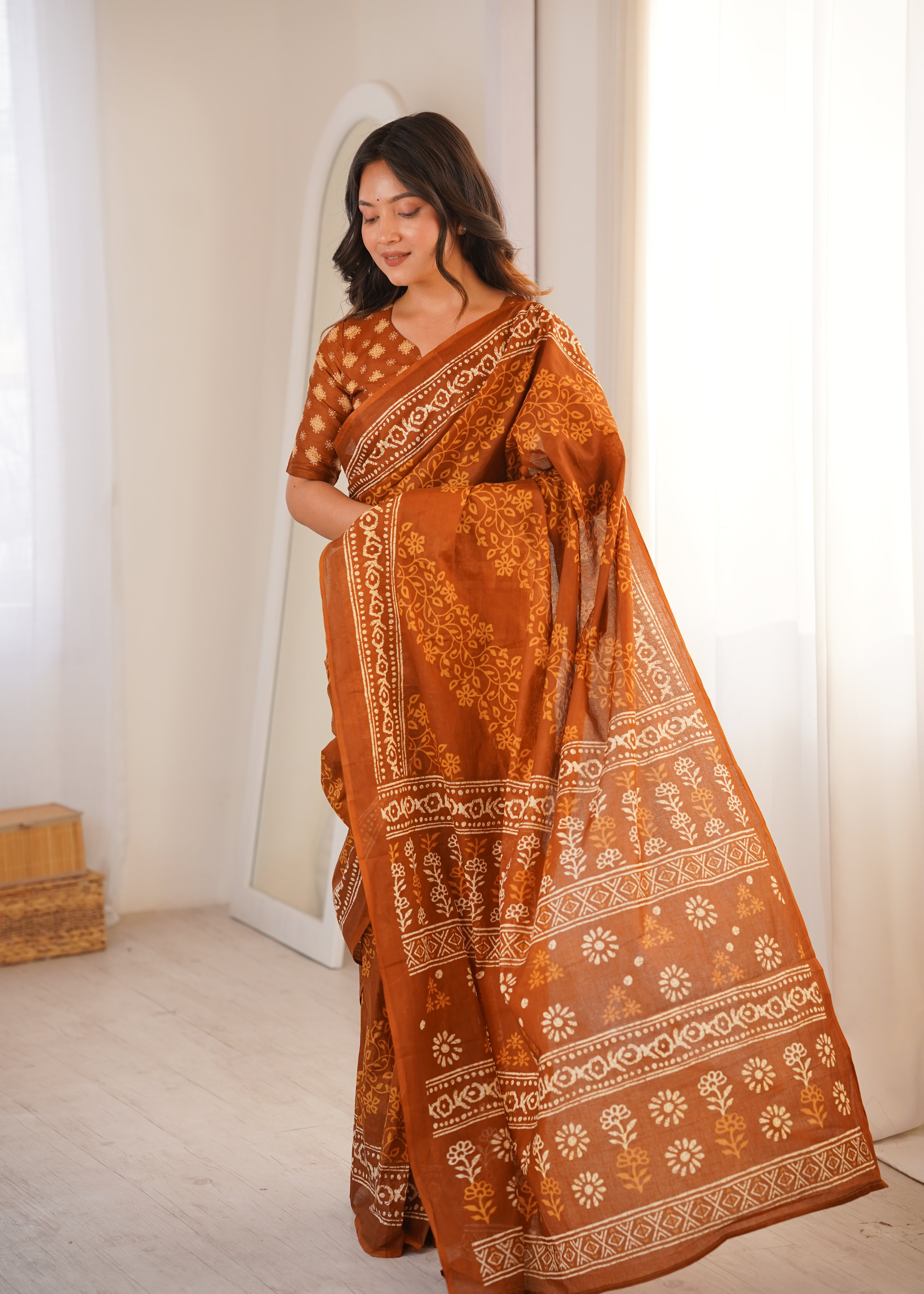 Designer Printed Pure Cotton Saree of Musterd