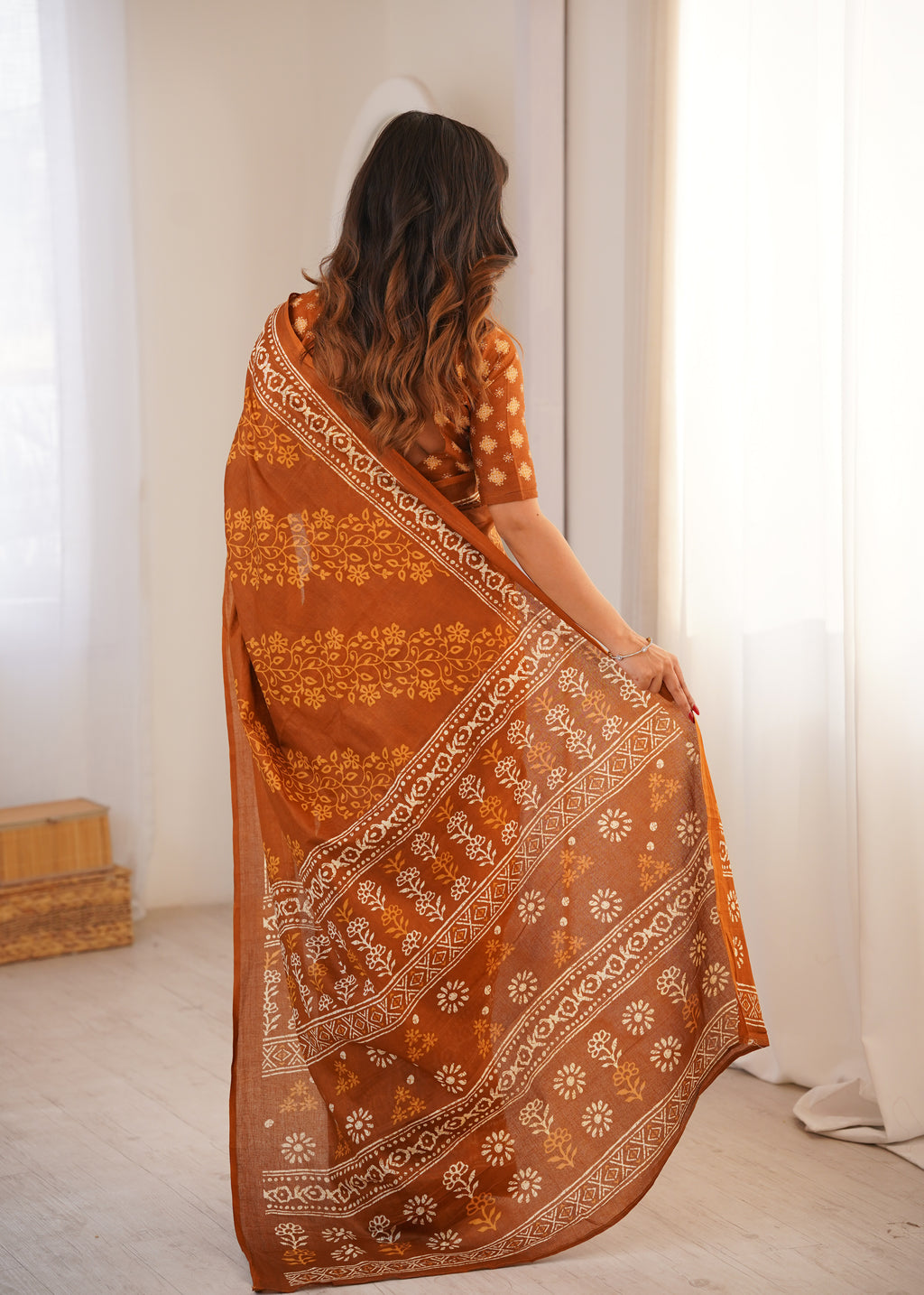 Designer Printed Pure Cotton Saree of Musterd