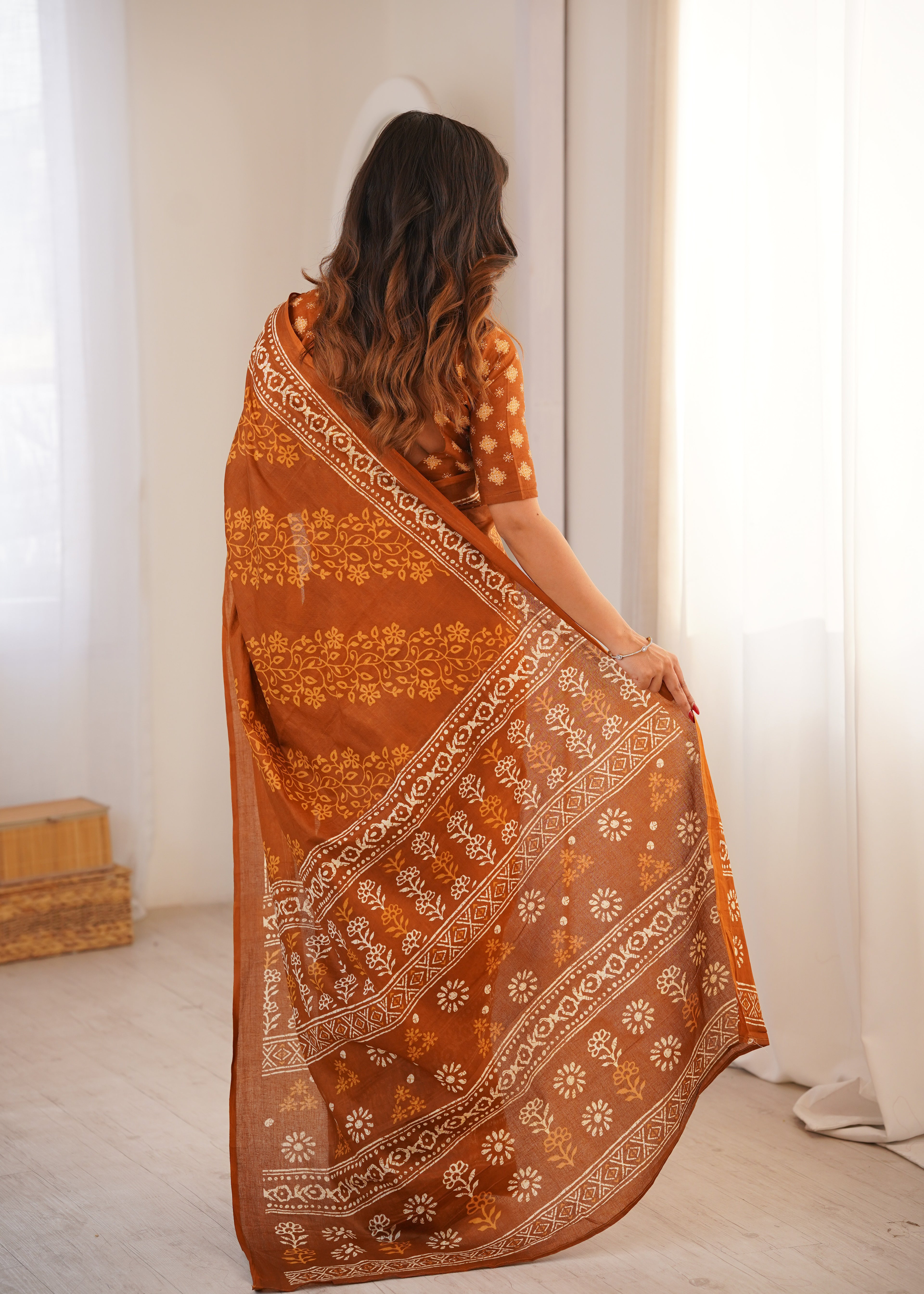 Designer Printed Pure Cotton Saree of Musterd