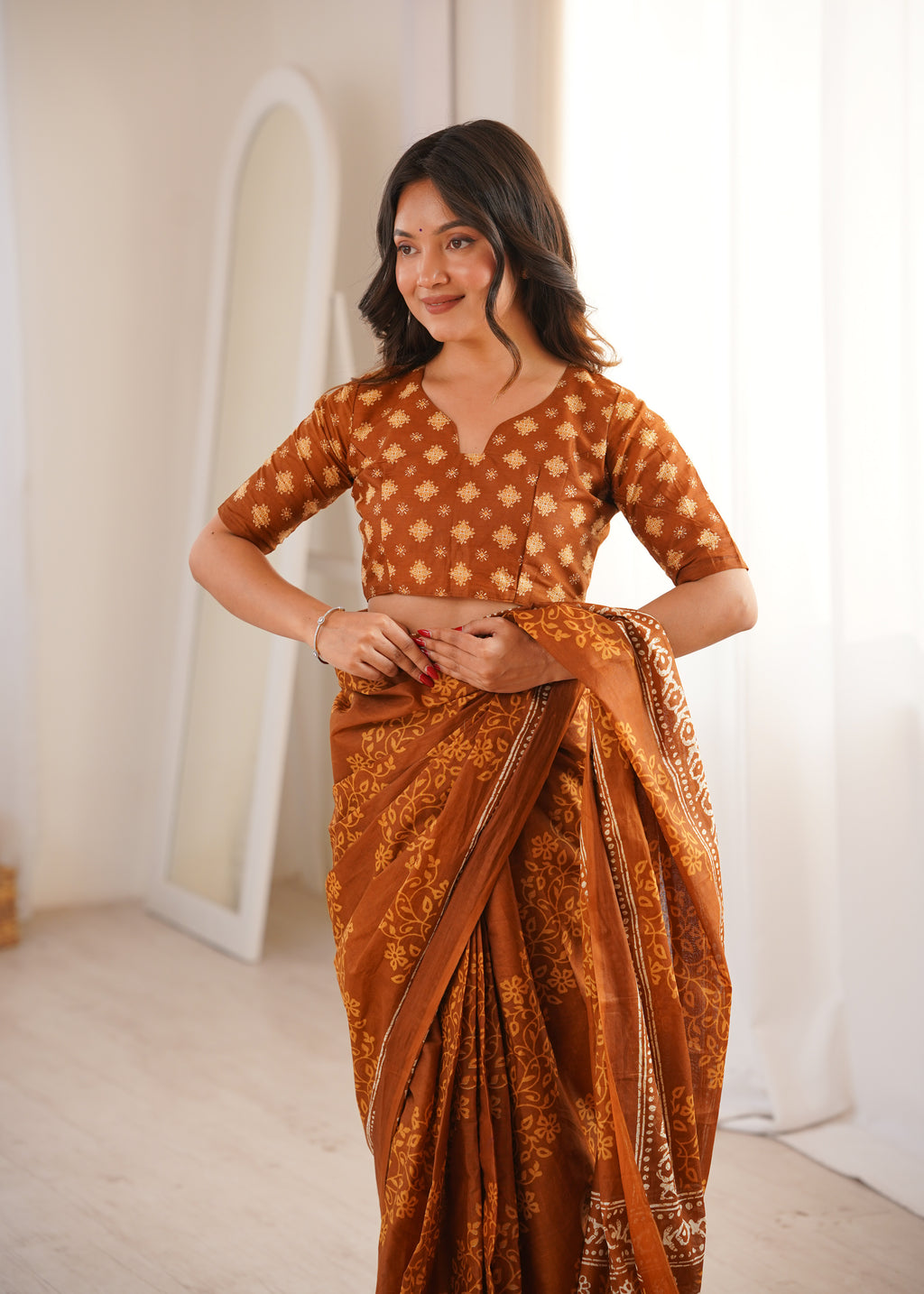 Designer Printed Pure Cotton Saree of Musterd