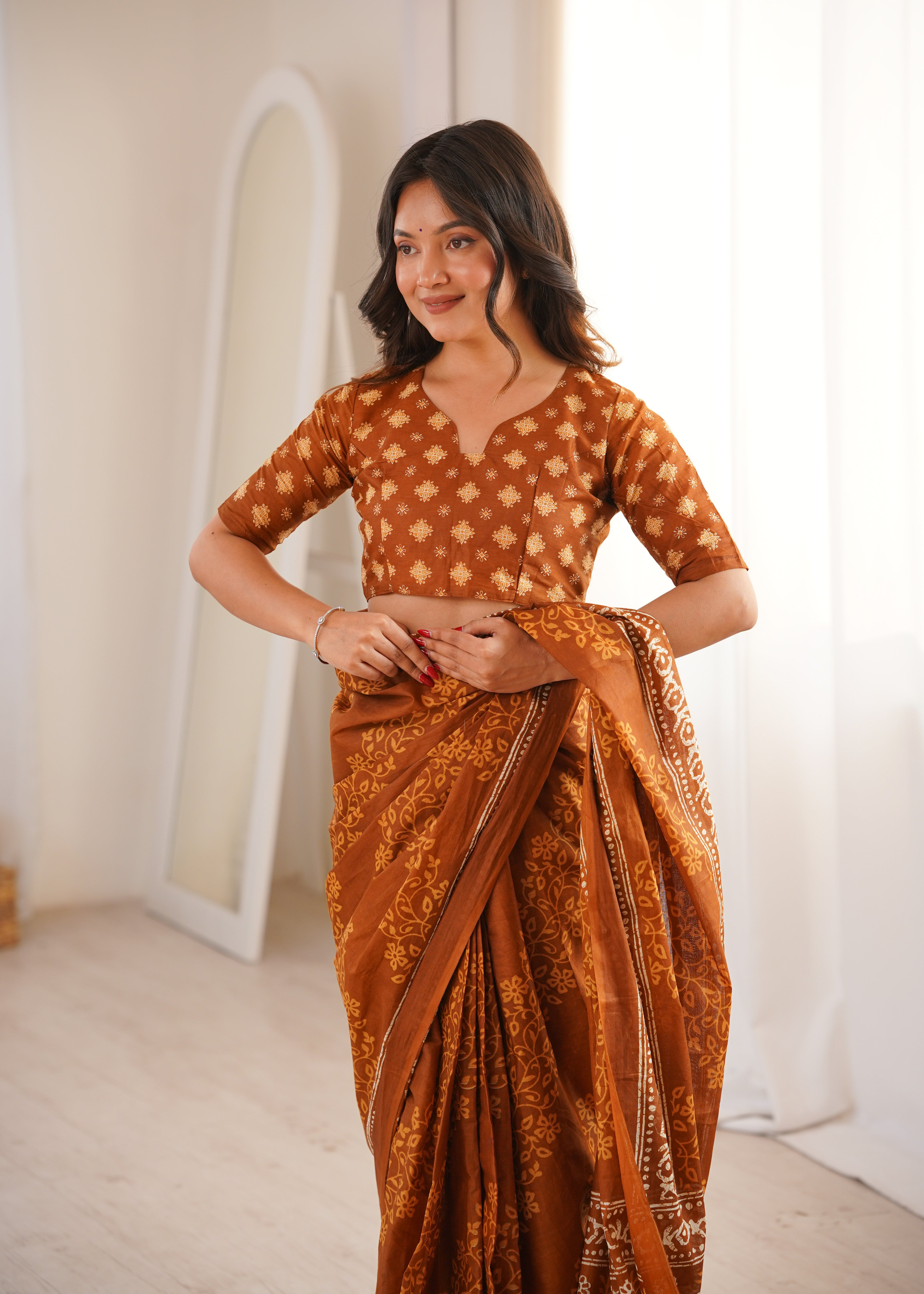 Designer Printed Pure Cotton Saree of Musterd