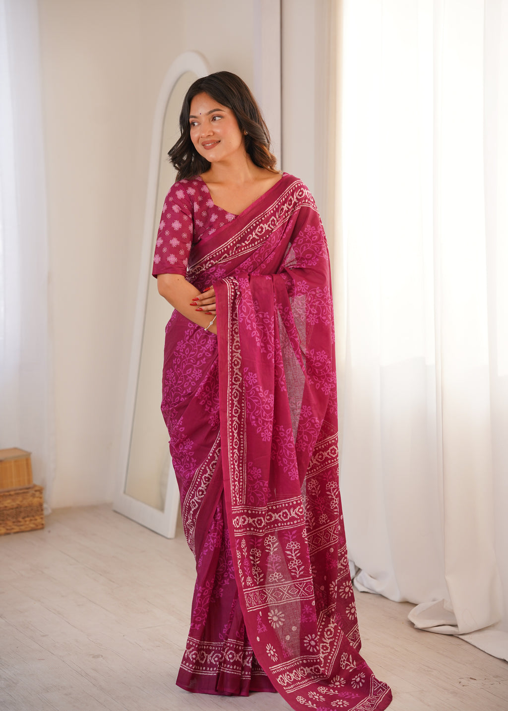 Designer Printed Pure Cotton Saree of Pink