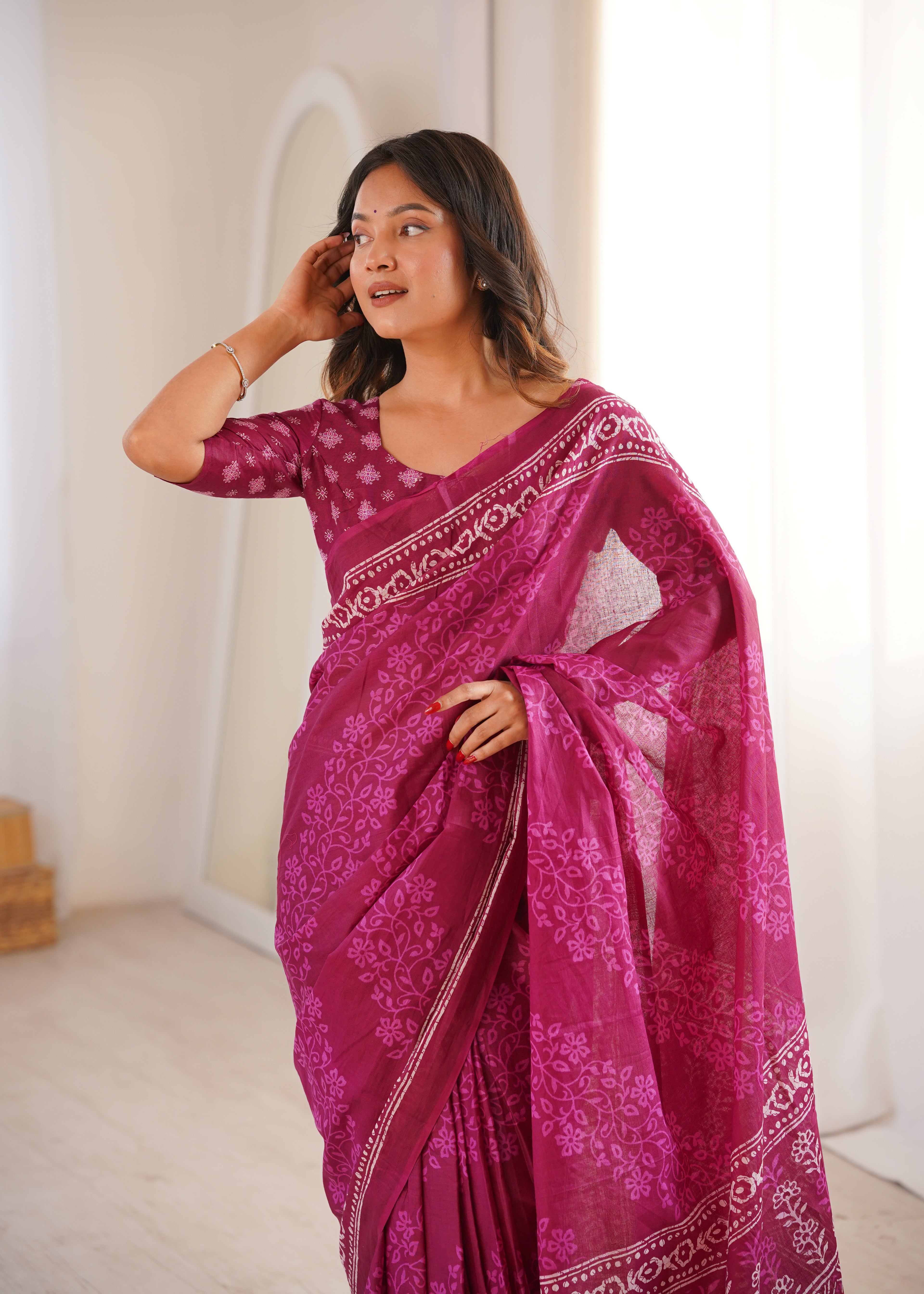 Designer Printed Pure Cotton Saree of Pink