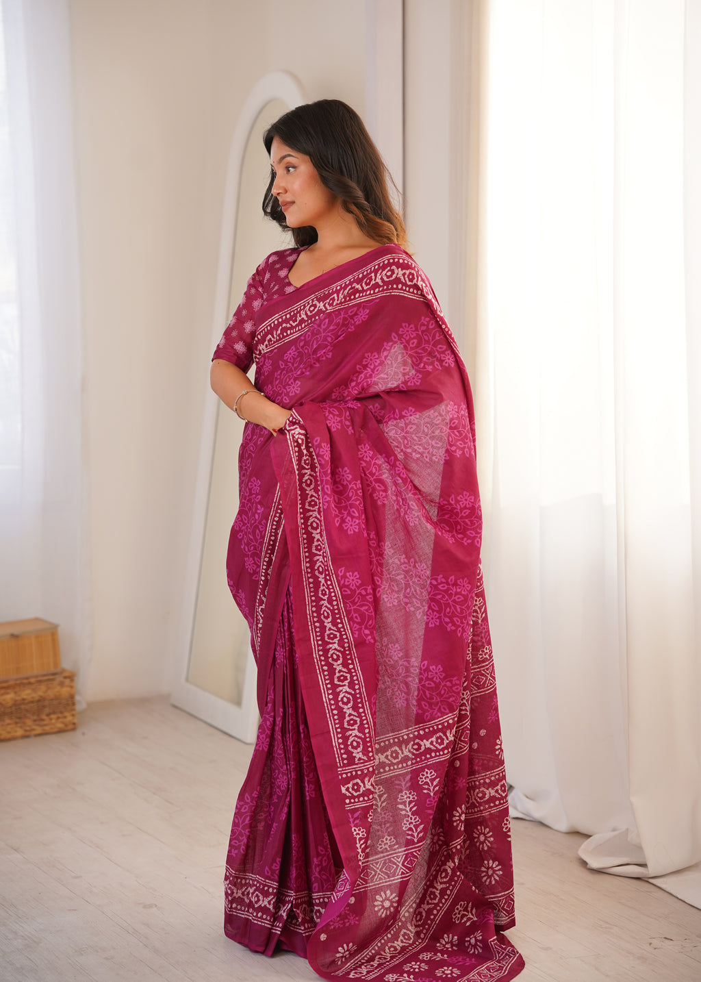 Designer Printed Pure Cotton Saree of Pink