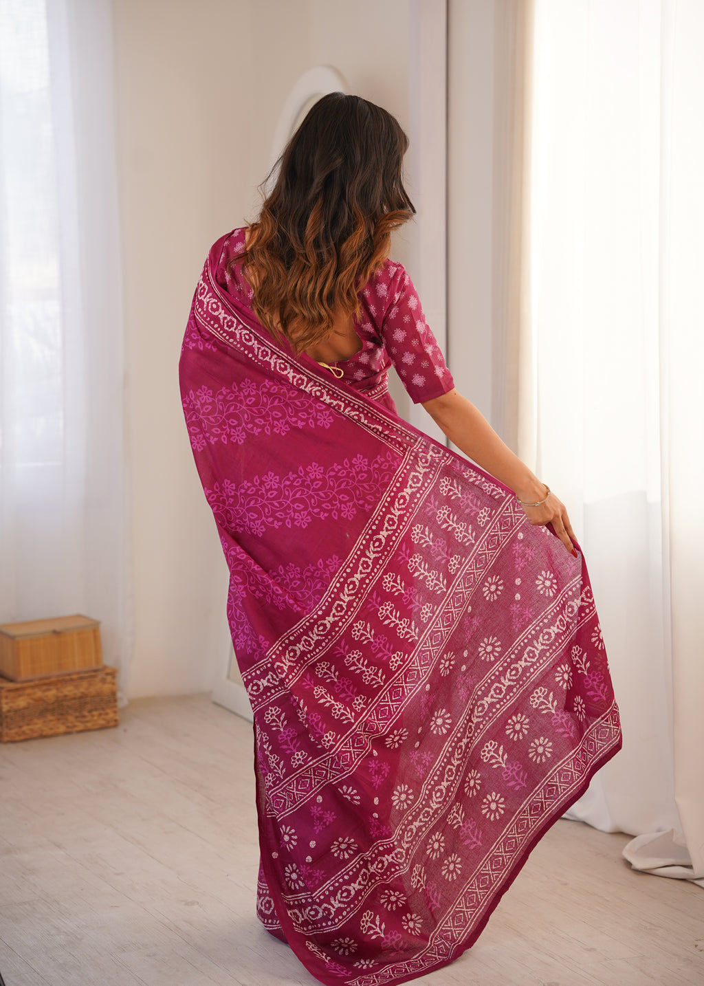 Designer Printed Pure Cotton Saree of Pink
