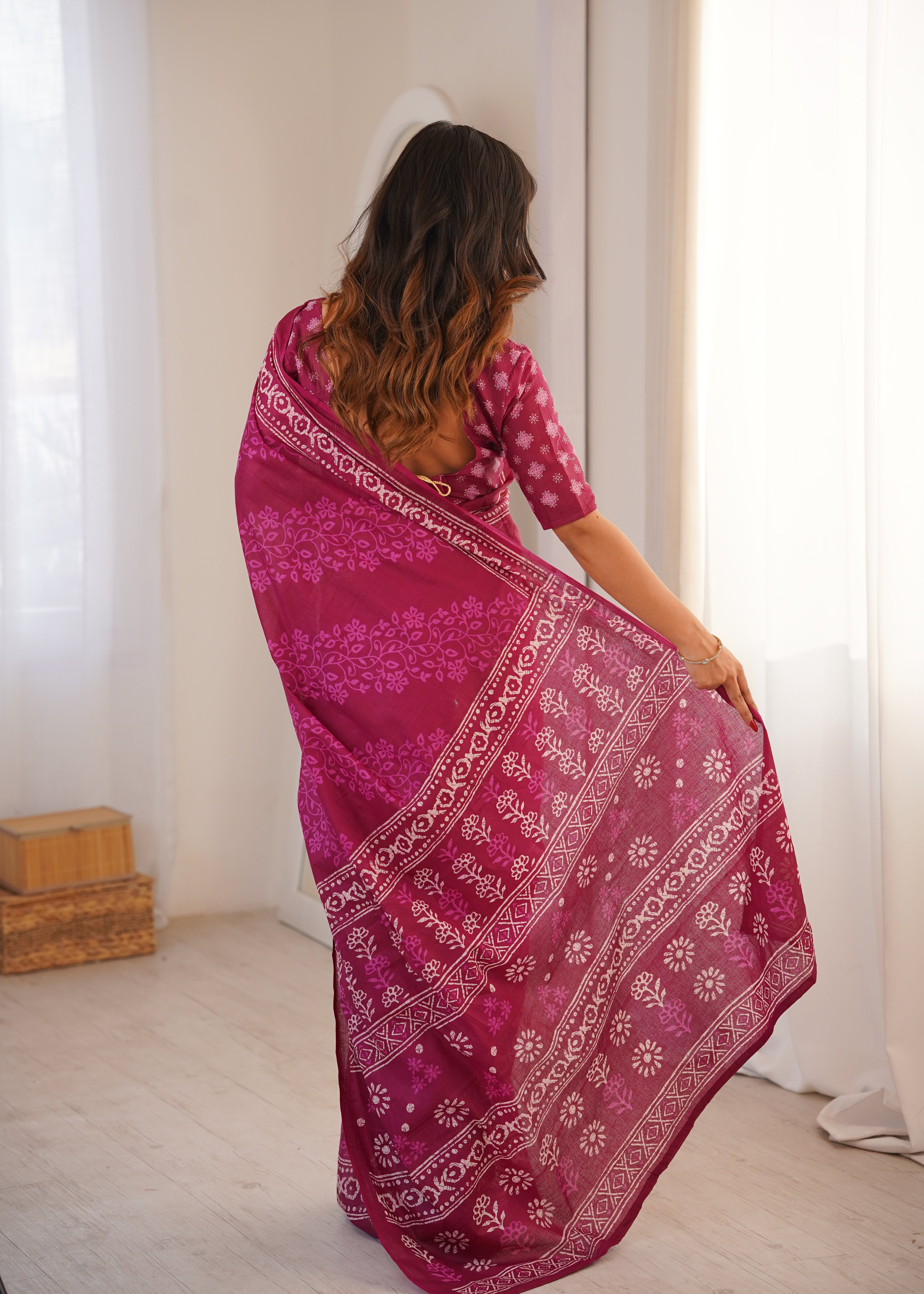 Designer Printed Pure Cotton Saree of Pink