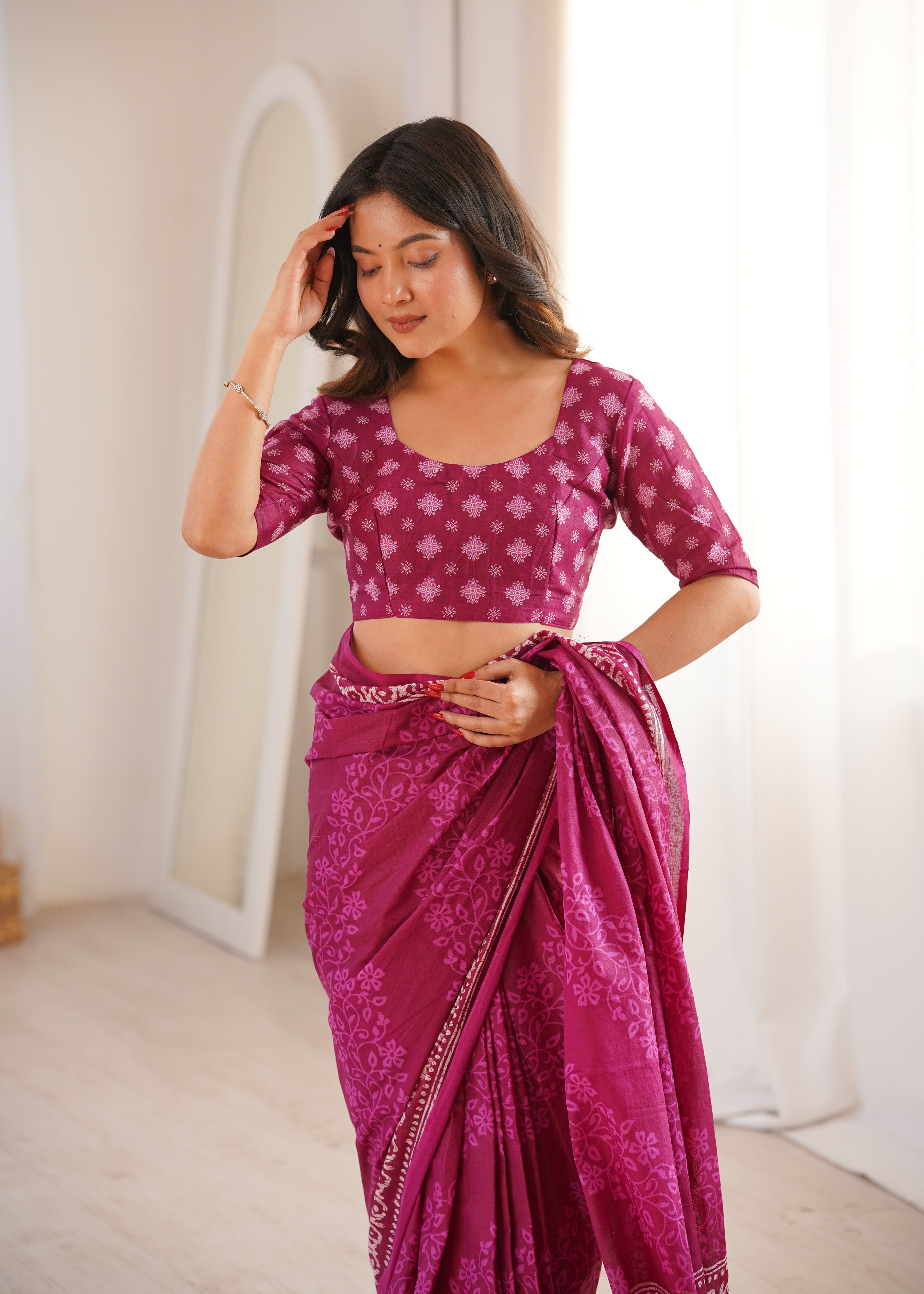 Designer Printed Pure Cotton Saree of Pink