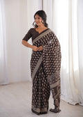 Designer Printed Pure Cotton Saree of Brown